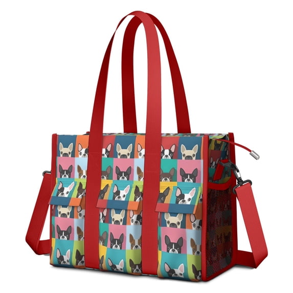 Teacher Tote Bag,Boston Terrier Teacher Utility Tote Bag,Large Work Tote Bags for Women with Multiple Pockets,Top Zipper Closure,13.8x10.6x6.7 Inch