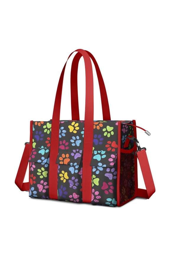 Teacher Tote Bag,Colorful Animal Footprints Teacher Utility Tote Bag,Large Work Tote Bags for Women with Multiple Pockets,Top Zipper Closure,13.8x10.6x6.7 Inch