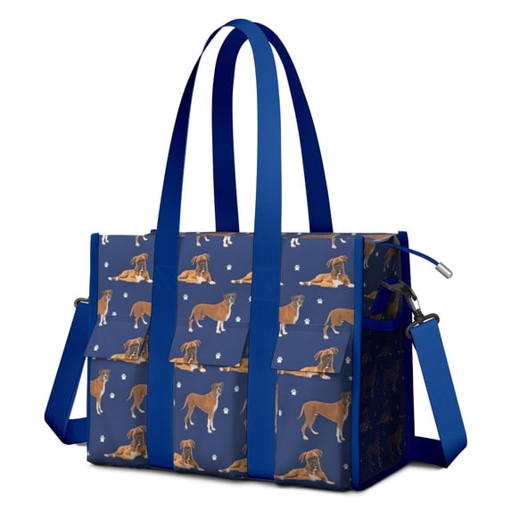Teacher Tote Bag,Cute Boxe Teacher Utility Tote Bag,Large Work Tote Bags for Women with Multiple Pockets,Top Zipper Closure,13.8x10.6x6.7 Inch