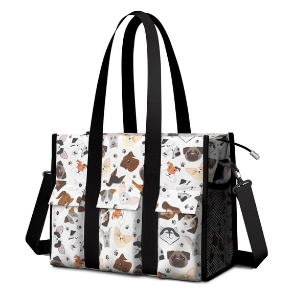 Teacher Tote Bag,Dachshund Dog Boston Terrier Dog Teacher Utility Tote Bag,Large Work Tote Bags for Women with Multiple Pockets,Top Zipper Closure,13.8x10.6x6.7 Inch