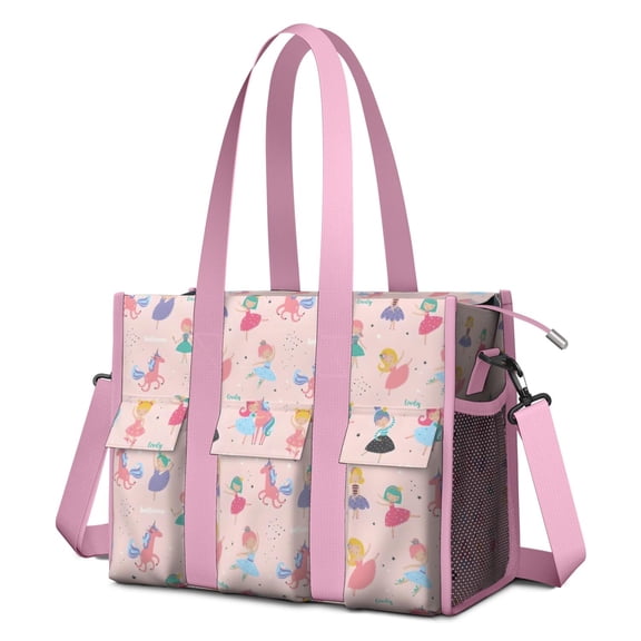 Teacher Tote Bag,Dancing Princess Unicorns Pattern Teacher Utility Tote Bag,Large Work Tote Bags for Women with Multiple Pockets,Top Zipper Closure,13.8x10.6x6.7 Inch