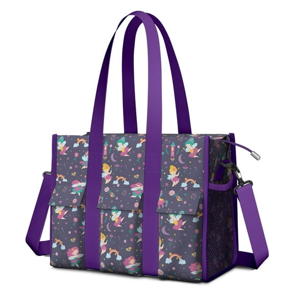 Teacher Tote Bag,Fairy Princess Magic Pattern Teacher Utility Tote Bag,Large Work Tote Bags for Women with Multiple Pockets,Top Zipper Closure,13.8x10.6x6.7 Inch