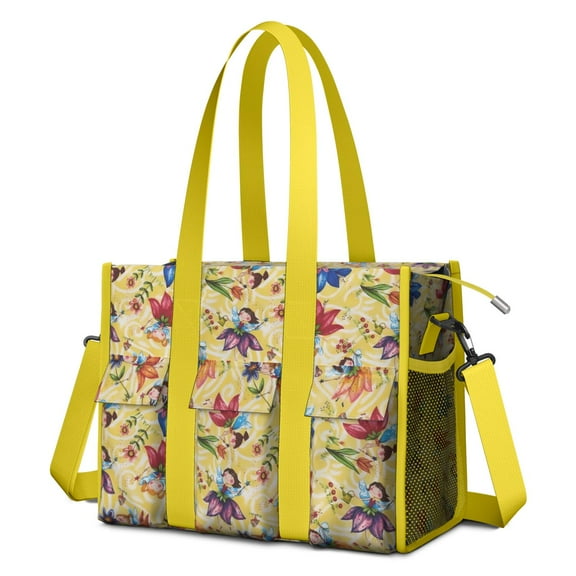 Teacher Tote Bag,Flower Fairy Princess Pattern Teacher Utility Tote Bag,Large Work Tote Bags for Women with Multiple Pockets,Top Zipper Closure,13.8x10.6x6.7 Inch
