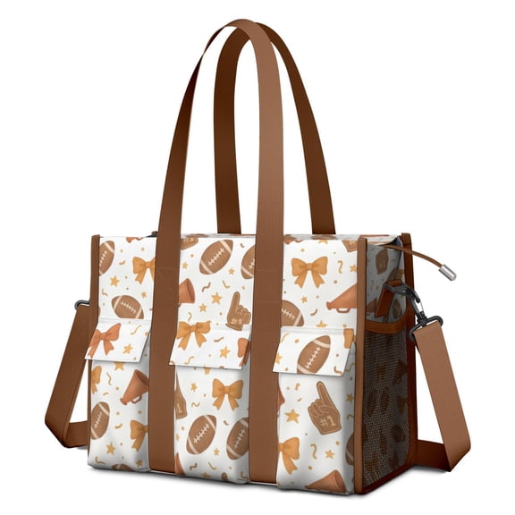 Teacher Tote Bag,Football and Cheer Goods Pattern Teacher Utility Tote Bag,Large Work Tote Bags for Women with Multiple Pockets,Top Zipper Closure,13.8x10.6x6.7 Inch
