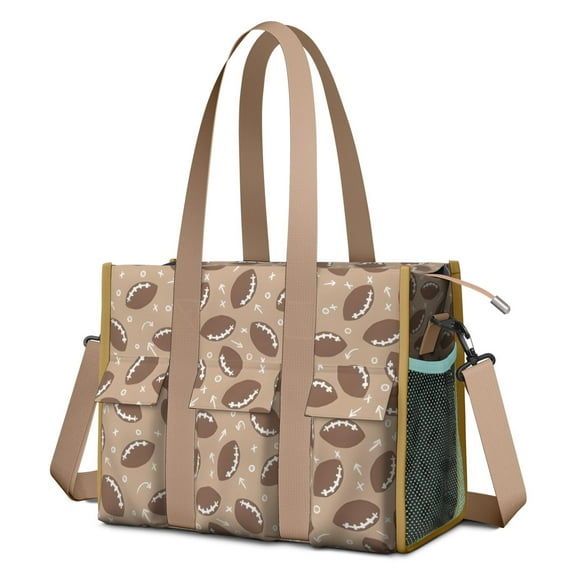 Teacher Tote Bag,Football with Symbols Pattern Teacher Utility Tote Bag,Large Work Tote Bags for Women with Multiple Pockets,Top Zipper Closure,13.8x10.6x6.7 Inch
