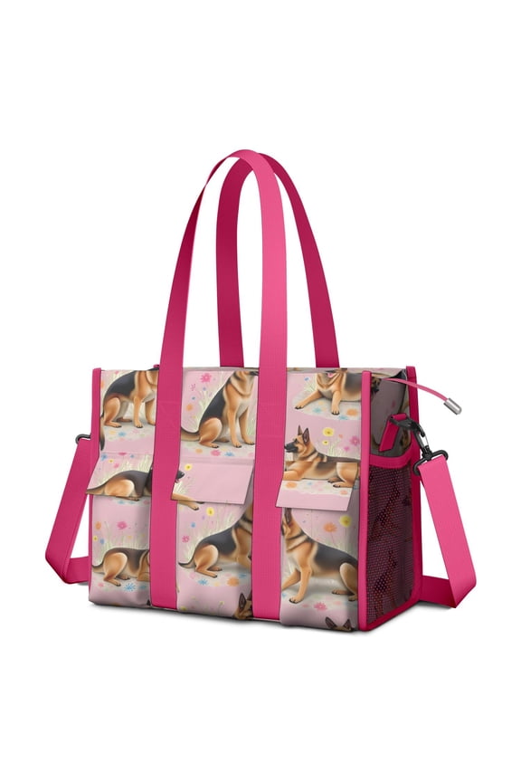 Teacher Tote Bag,German Shepherd Teacher Utility Tote Bag,Large Work Tote Bags for Women with Multiple Pockets,Top Zipper Closure,13.8x10.6x6.7 Inch