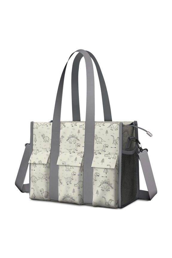 Teacher Tote Bag,LightColor Origami Dinosaurs Pattern Teacher Utility Tote Bag,Large Work Tote Bags for Women with Multiple Pockets,Top Zipper Closure,13.8x10.6x6.7 Inch