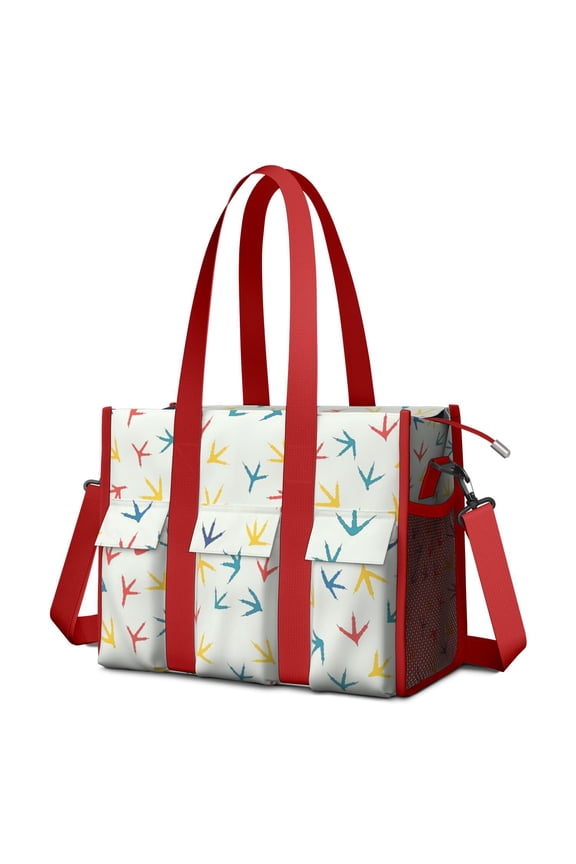 Teacher Tote Bag,LightColorful BirdsFootprints Pattern Teacher Utility Tote Bag,Large Work Tote Bags for Women with Multiple Pockets,Top Zipper Closure,13.8x10.6x6.7 Inch