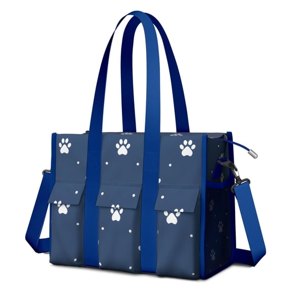 Teacher Tote Bag,Paw Print Teacher Utility Tote Bag,Large Work Tote Bags for Women with Multiple Pockets,Top Zipper Closure,13.8x10.6x6.7 Inch