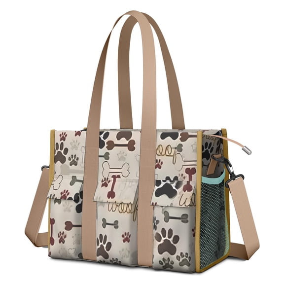 Teacher Tote Bag,Paw Prints and Bones Teacher Utility Tote Bag,Large Work Tote Bags for Women with Multiple Pockets,Top Zipper Closure,13.8x10.6x6.7 Inch