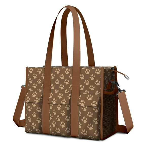 Teacher Tote Bag,Paw Prints Teacher Utility Tote Bag,Large Work Tote Bags for Women with Multiple Pockets,Top Zipper Closure,13.8x10.6x6.7 Inch