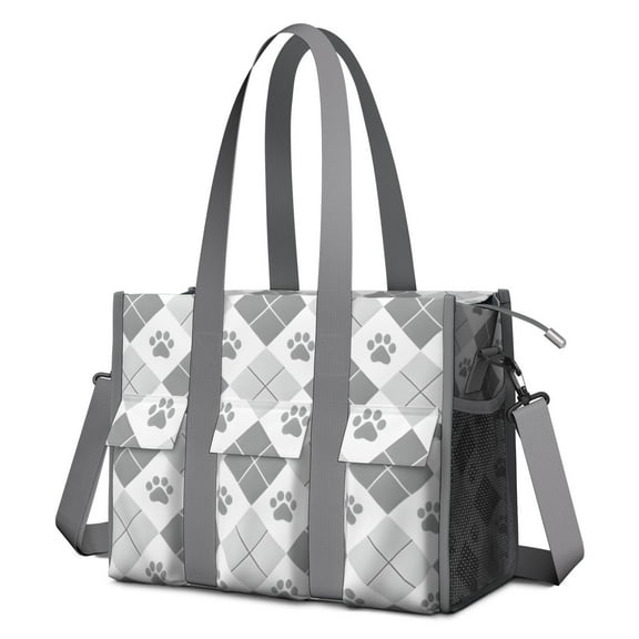 Teacher Tote Bag,Pawprints Argyle Teacher Utility Tote Bag,Large Work Tote Bags for Women with Multiple Pockets,Top Zipper Closure,13.8x10.6x6.7 Inch