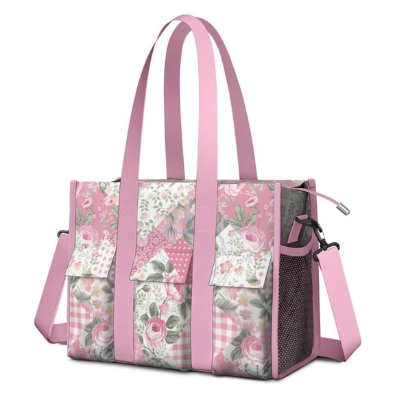 Teacher Tote Bag,Pioneer Flower Floral Print Pattern Teacher Utility Tote Bag,Large Work Tote Bags for Women with Multiple Pockets,Top Zipper Closure,13.8x10.6x6.7 Inch