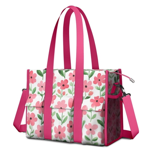 Teacher Tote Bag,Pioneer Flower Floral Print Pattern Teacher Utility Tote Bag,Large Work Tote Bags for Women with Multiple Pockets,Top Zipper Closure,13.8x10.6x6.7 Inch