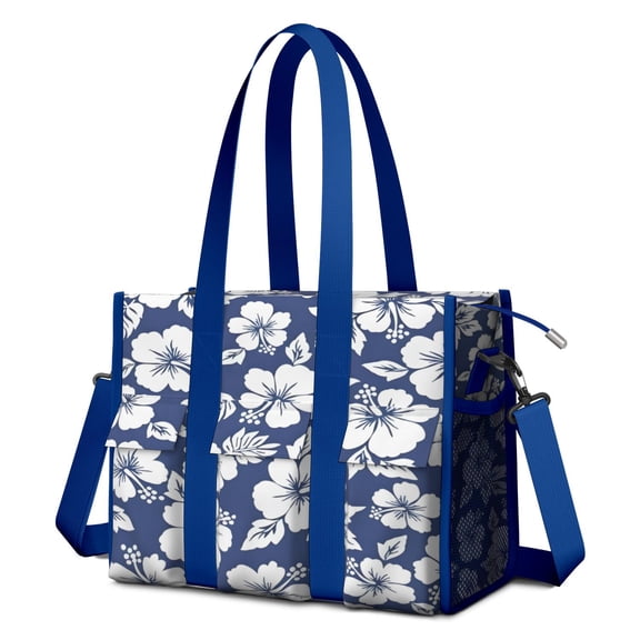 Teacher Tote Bag,Pioneer Flower Floral Print Pattern Teacher Utility Tote Bag,Large Work Tote Bags for Women with Multiple Pockets,Top Zipper Closure,13.8x10.6x6.7 Inch
