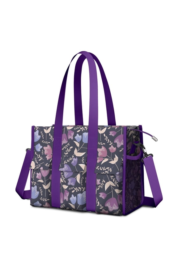Teacher Tote Bag,Pioneer Flower Floral Print Pattern Teacher Utility Tote Bag,Large Work Tote Bags for Women with Multiple Pockets,Top Zipper Closure,13.8x10.6x6.7 Inch
