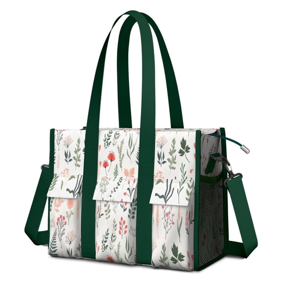 Teacher Tote Bag,Pioneer Flower Floral Print Pattern Teacher Utility Tote Bag,Large Work Tote Bags for Women with Multiple Pockets,Top Zipper Closure,13.8x10.6x6.7 Inch