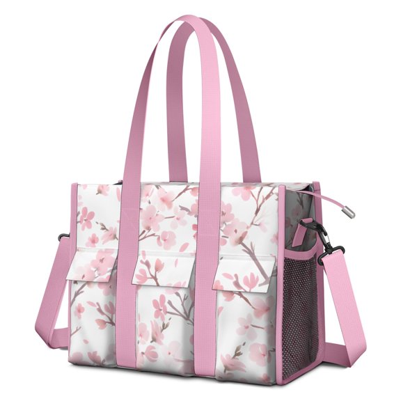 Teacher Tote Bag,Pioneer Flower Floral Print Pattern Teacher Utility Tote Bag,Large Work Tote Bags for Women with Multiple Pockets,Top Zipper Closure,13.8x10.6x6.7 Inch