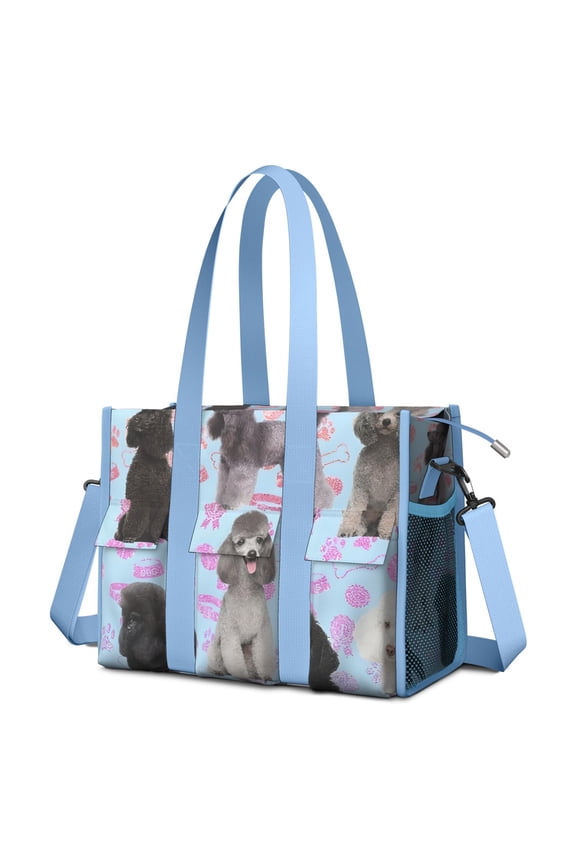 Teacher Tote Bag,Poodles Teacher Utility Tote Bag,Large Work Tote Bags for Women with Multiple Pockets,Top Zipper Closure,13.8x10.6x6.7 Inch