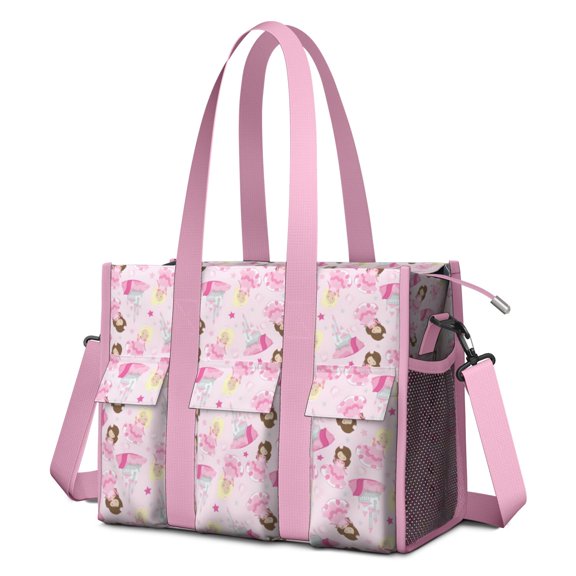 Teacher Tote Bag,Princess Castle Pattern Teacher Utility Tote Bag,Large Work Tote Bags for Women with Multiple Pockets,Top Zipper Closure,13.8x10.6x6.7 Inch