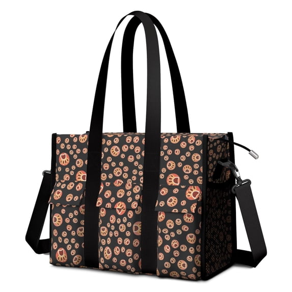 Teacher Tote Bag,Red Dog Art Footprint Teacher Utility Tote Bag,Large Work Tote Bags for Women with Multiple Pockets,Top Zipper Closure,13.8x10.6x6.7 Inch