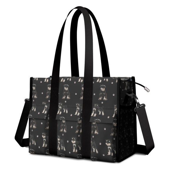 Teacher Tote Bag,Schnauzer Dog Teacher Utility Tote Bag,Large Work Tote Bags for Women with Multiple Pockets,Top Zipper Closure,13.8x10.6x6.7 Inch