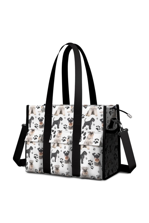 Teacher Tote Bag,Schnauzer Dogs with Paw Teacher Utility Tote Bag,Large Work Tote Bags for Women with Multiple Pockets,Top Zipper Closure,13.8x10.6x6.7 Inch