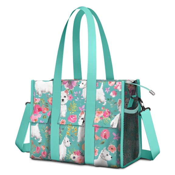 Teacher Tote Bag,Schnauzer Dogs Teacher Utility Tote Bag,Large Work Tote Bags for Women with Multiple Pockets,Top Zipper Closure,13.8x10.6x6.7 Inch