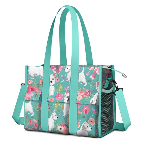 Teacher Tote Bag,Schnauzer Dogs Teacher Utility Tote Bag,Large Work Tote Bags for Women with Multiple Pockets,Top Zipper Closure,13.8x10.6x6.7 Inch