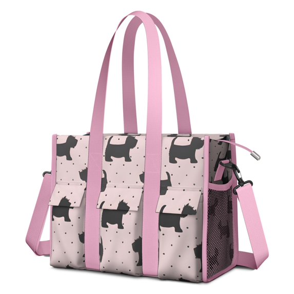 Teacher Tote Bag,Scottish Terrier Teacher Utility Tote Bag,Large Work Tote Bags for Women with Multiple Pockets,Top Zipper Closure,13.8x10.6x6.7 Inch