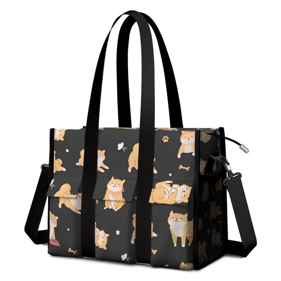 Teacher Tote Bag,Shiba Inu Teacher Utility Tote Bag,Large Work Tote Bags for Women with Multiple Pockets,Top Zipper Closure,13.8x10.6x6.7 Inch