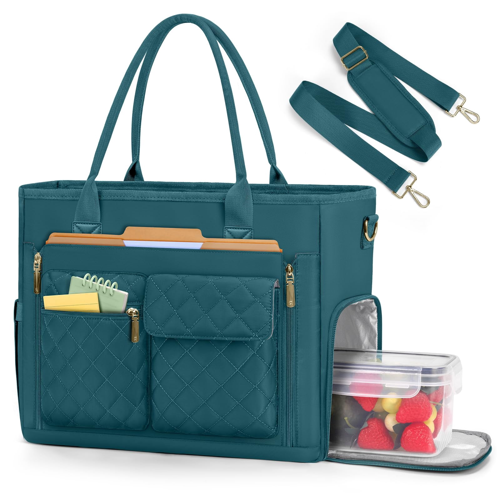 Teacher Tote Bag With Insulated Lunch Compartment 15.6 Inch Laptop For Women Lightweight Work Bags Nurse