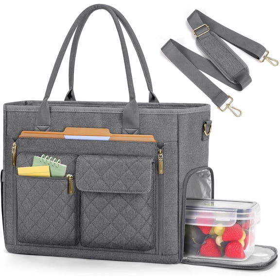 Teacher Tote Bag with Insulated Lunch Compartment 15.6 inch Laptop Bag for Women Lightweight Work Bags Nurse Bags