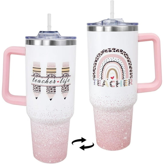 Teacher Tumbler, Teacher Gifts for Women from Student, Teacher Cup Coffee Mug Drinking Cup, Teacher Appreciation Gifts, End of Year Teacher Gifts, Thank You Teacher Gifts, 40 Oz Tumbler with Handle