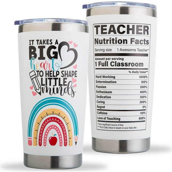 Teacher Tumbler-It Takes A Big Heart to Shape Little Minds, Teacher Coffee Mug, Teacher Appreciation Drinking Cup, Presents for Teachers Christmas Gifts Ideas, Best Teacher Ever, Toddler Teacher Gift
