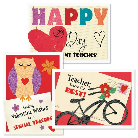 Teacher Valentine Cards - Set of 6, Large 5" x 7" Valentine's Day Cards - Teacher Appreciation