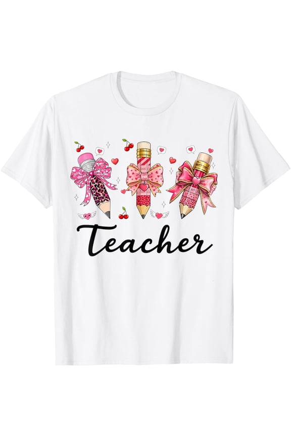 Teacher Valentine Coquette Bow Teacher Valentines Day T-Shirt TShirt