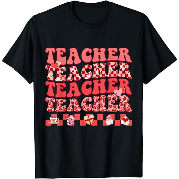 Teacher Valentine's Day Hippie Sweet Heart Teacher Womens T-Shirt