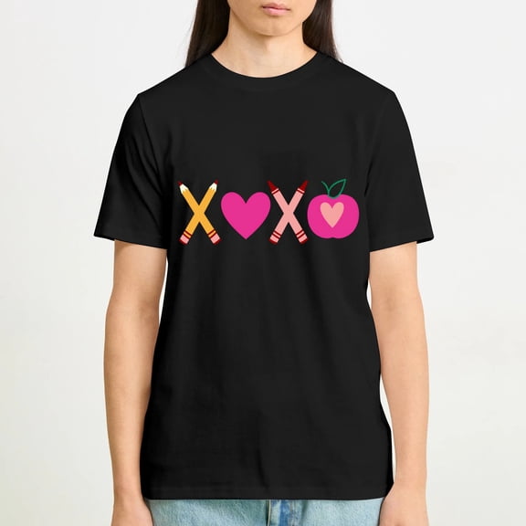 Teacher Valentines Shirt for Women Teacher T-shirts, Valentines Day Shirt Casual Love Heart T-shirt Gift Tops, Black 3XL