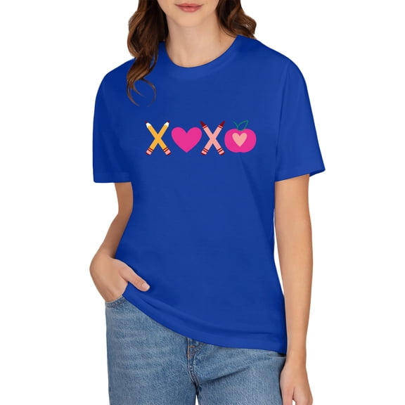 Teacher Valentines Shirt for Women Teacher T-shirts, Valentines Day Shirt Casual Love Heart T-shirt Gift Tops, Blue L