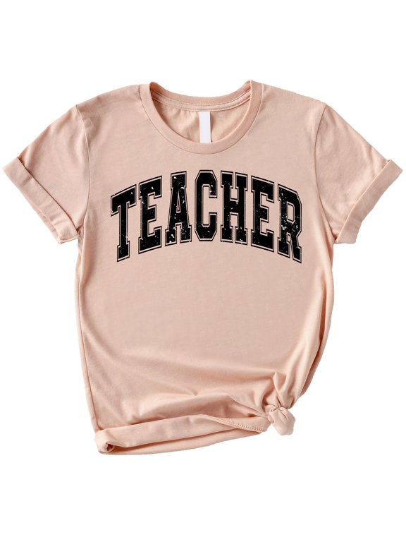 Teacher Varsity T-Shirt for Back to School for Men and Women 1st Day of School Shirt Peach Shirt Adult Medium