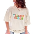 thumbnail image 1 of Teacher Vibes, School, Back-To-School or Teaching Themed, Groovy Retro Wavy Text, Ivory Comfort Colors T-Shirt, XL, 1 of 1