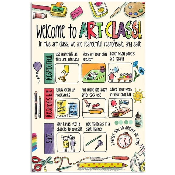 Teacher Welcome Art Class Poster, Unframed Decor, Class Rules, Teacher Posters