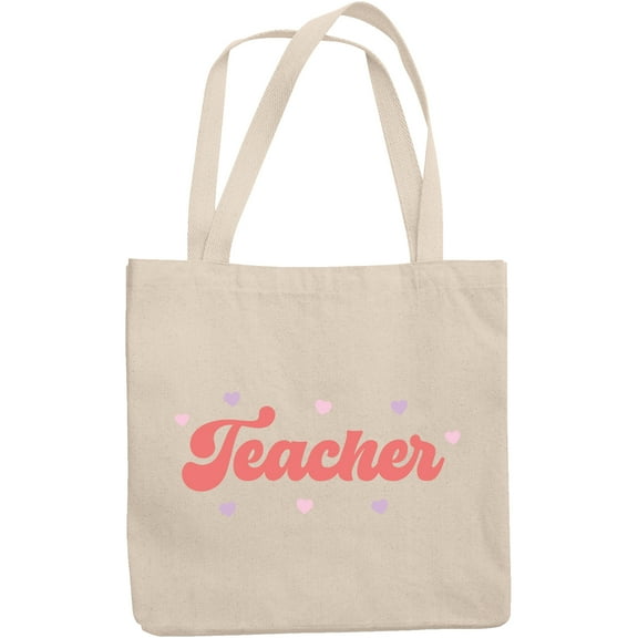 Teacher Word with Hearts, Retro Valentine's Day Art Merch Gift, 12oz Canvas Tote Bag