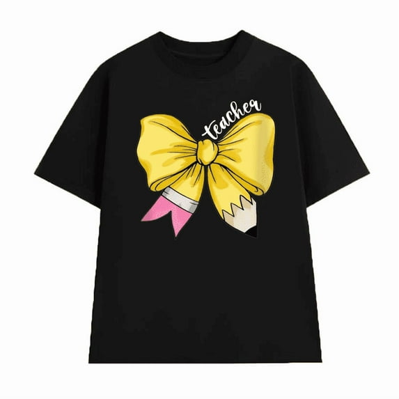 Teacher coquette bows Shirt, pencil bow Back To School Teacher Tee Shirt First Day School, Gift For Teacher (Black)