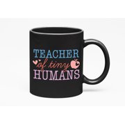 Teacher of Tiny Humans Quote feat. Apple Art Merch Gift, Black 11oz Ceramic Mug