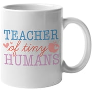 Teacher of Tiny Humans Quote with Apple Art Merch Gift, White 11oz Ceramic Mug