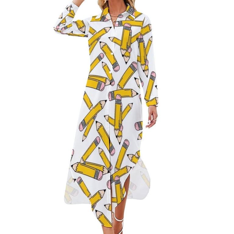 teacher prom dress Teacher pencils Long Sleeved Shirt Dress prom dress dress party night