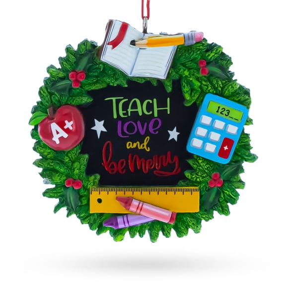 Teachers Apple Ruler Crayons Wreath Resin Christmas Ornament