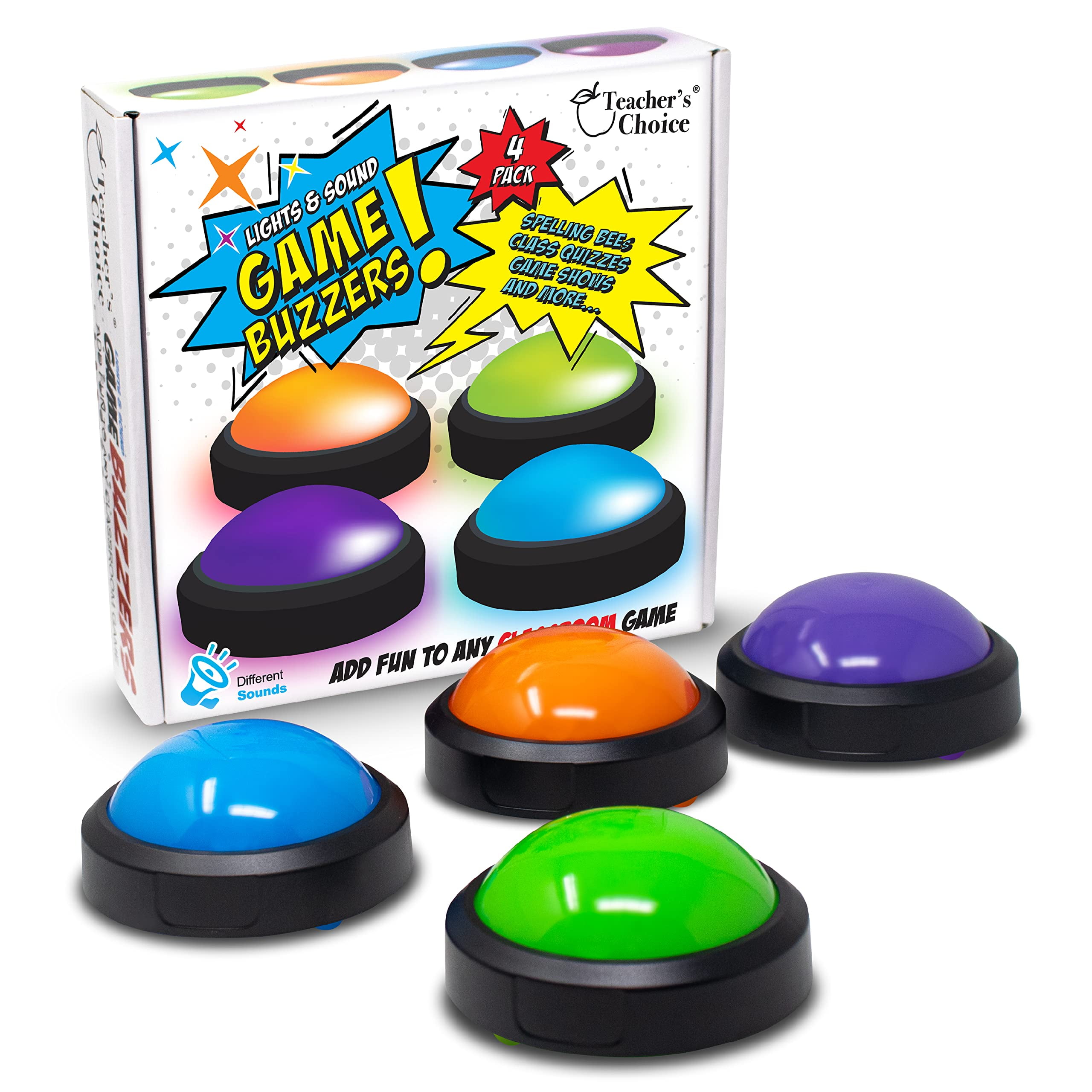 Teacher's Choice 4 Pack DHF10 Light Up Game Buzzers with Unique Loud